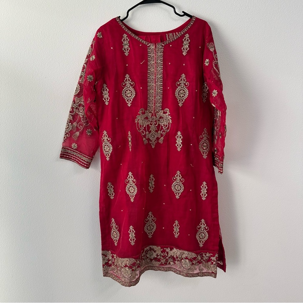 Sha Posh Embroidered 3 Piece Bright Pink Kurta